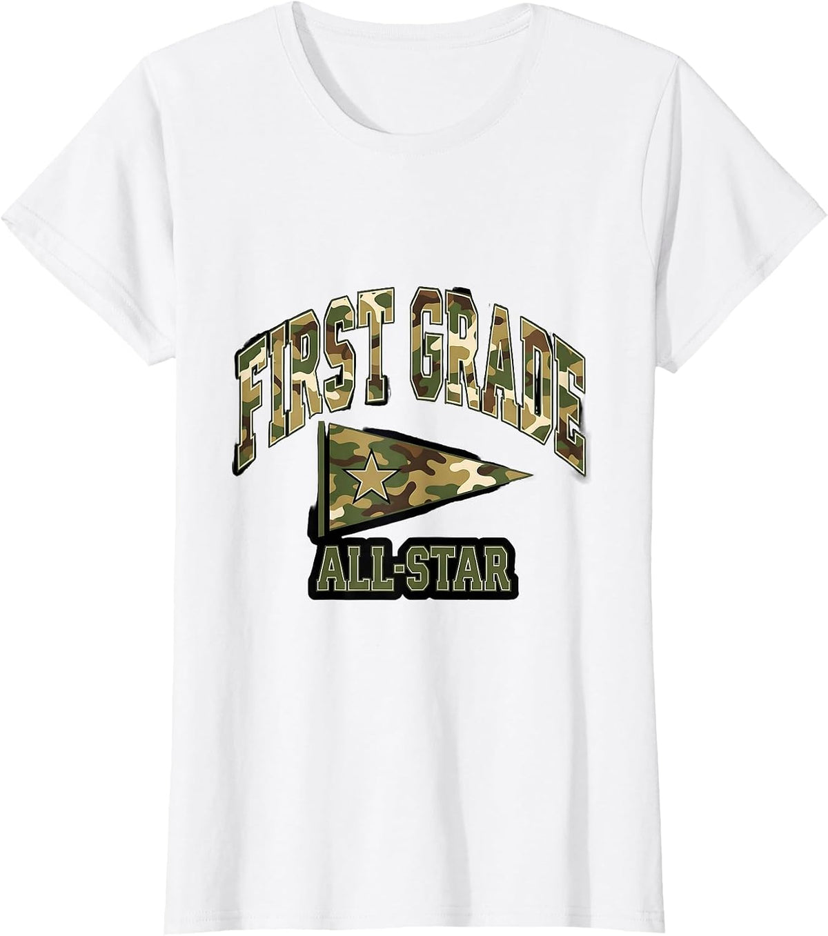 Women's First Grade All-Star Camo Back To School Boys Teachers First T-Shirt - White