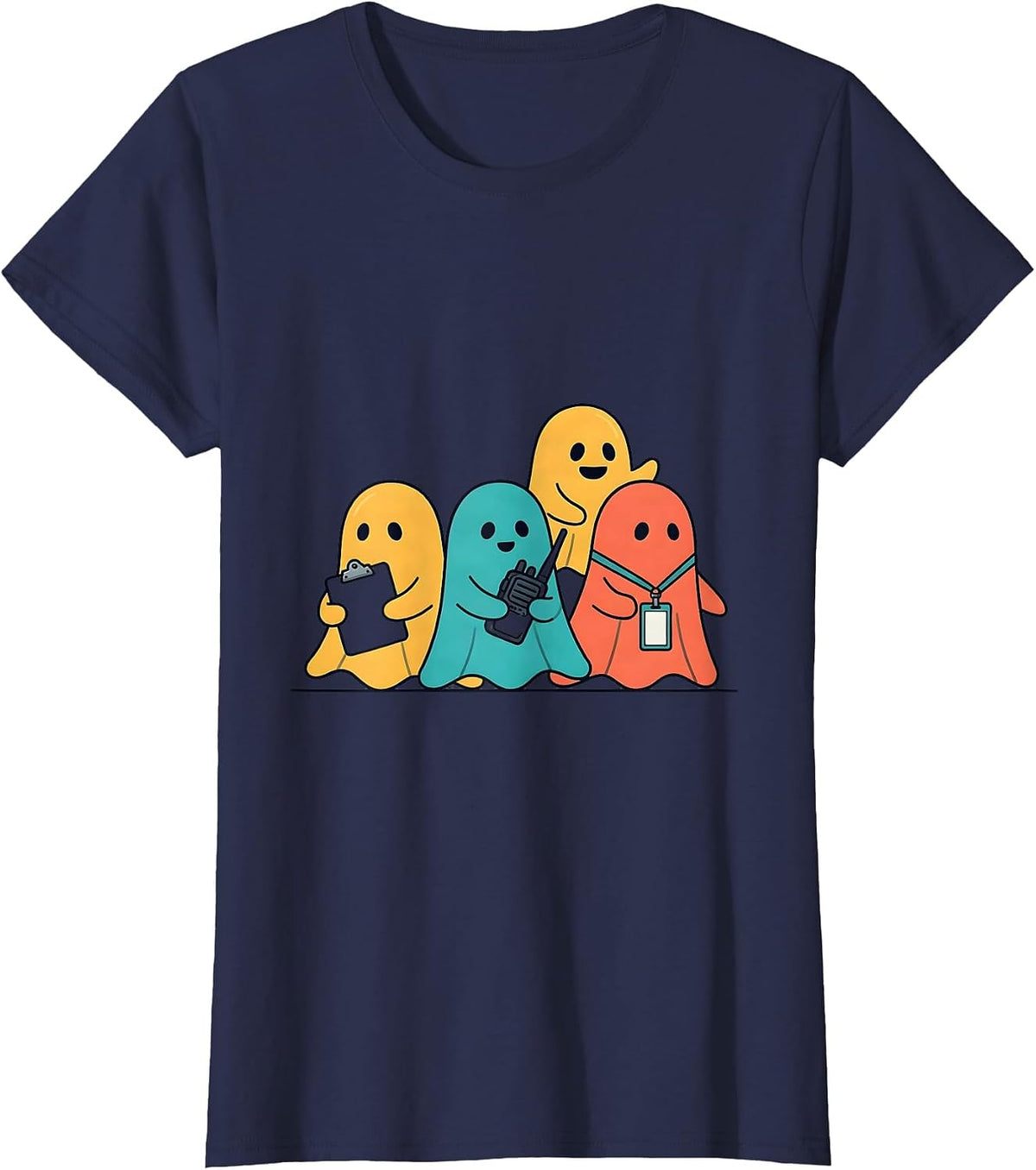 Women's Friendly Ghost Sheet Para Normal Activities Sped Teacher T-Shirt - Navy Blue
