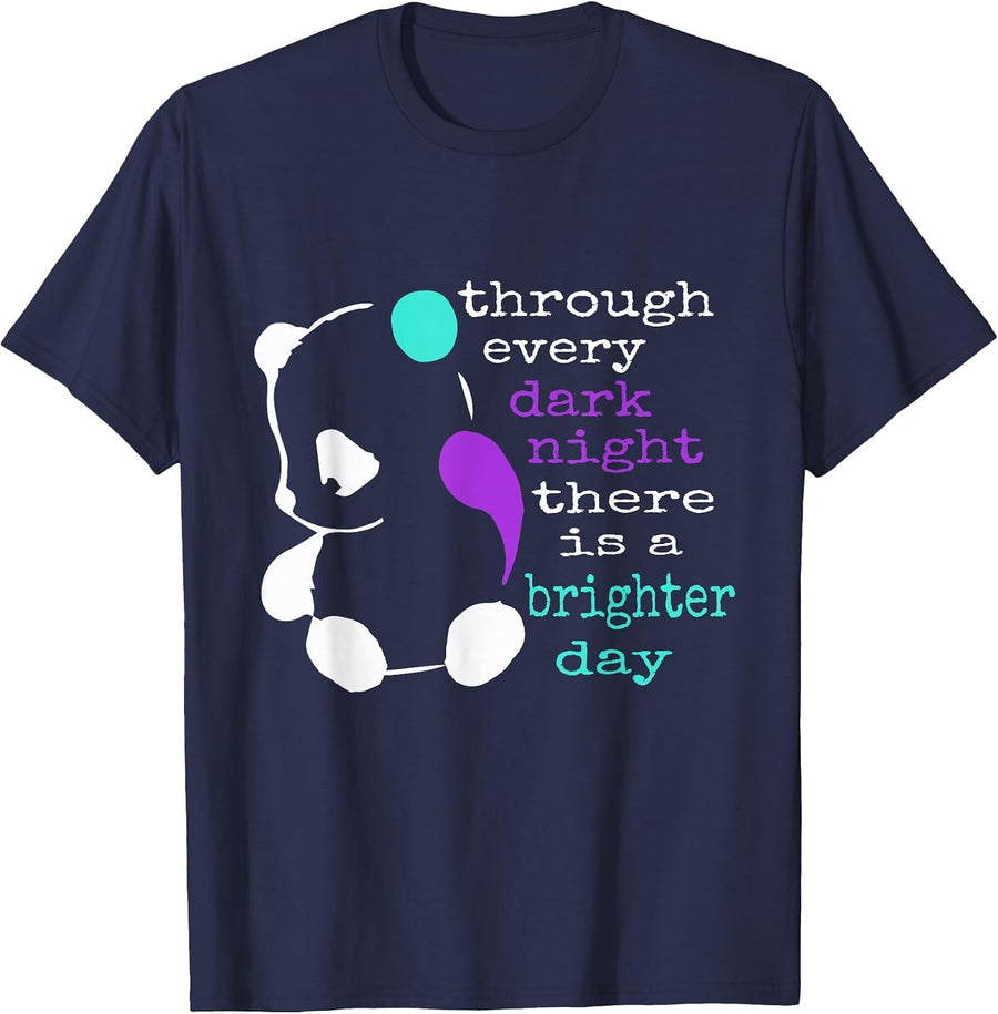 Panda Semicolon Suicide Prevention Awareness T-Shirt - Navy Blue