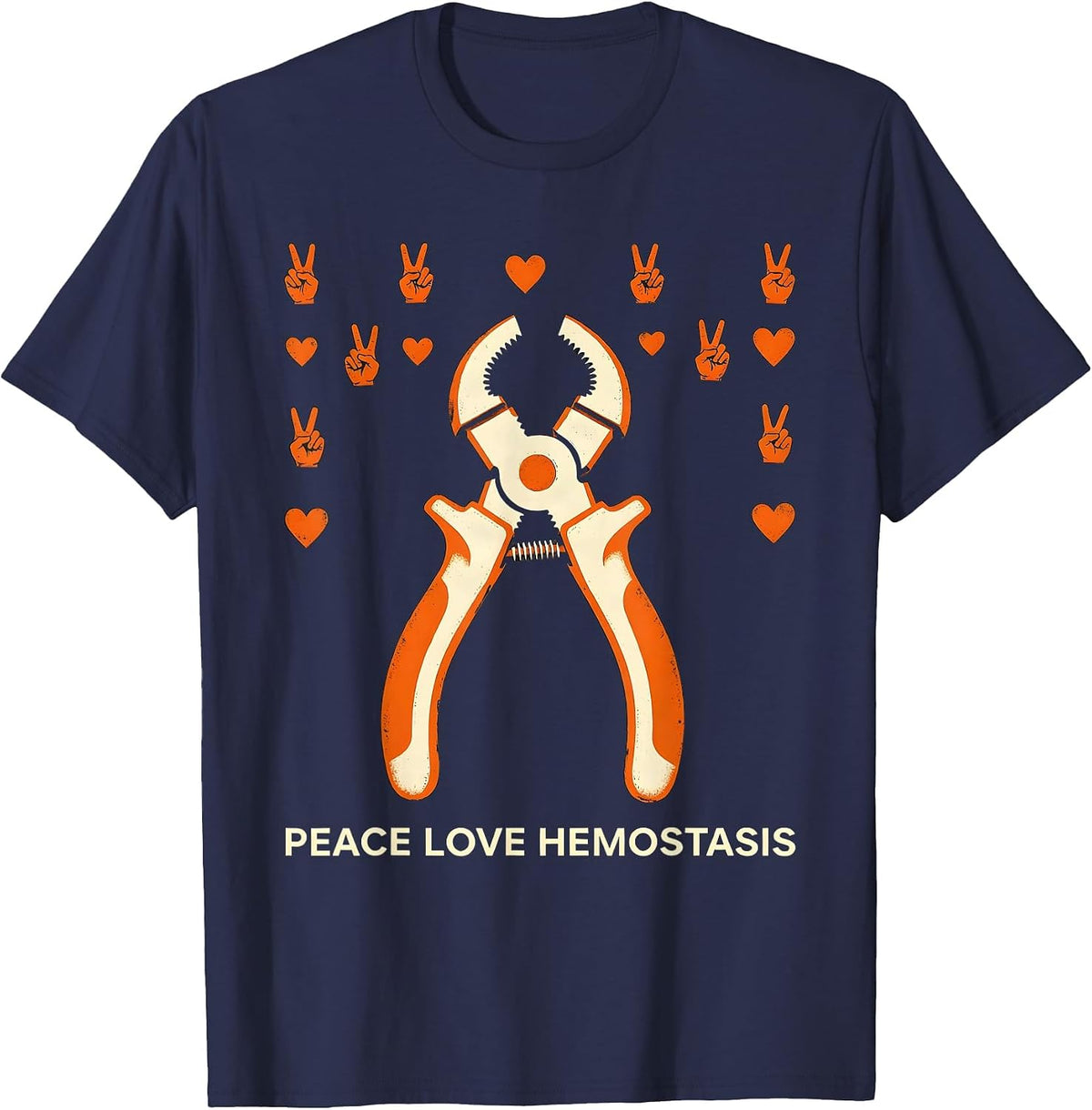 Men's Peace Love Hemostasis Stencil Graphic Surgical Tech Gift T-Shirt - Navy Blue