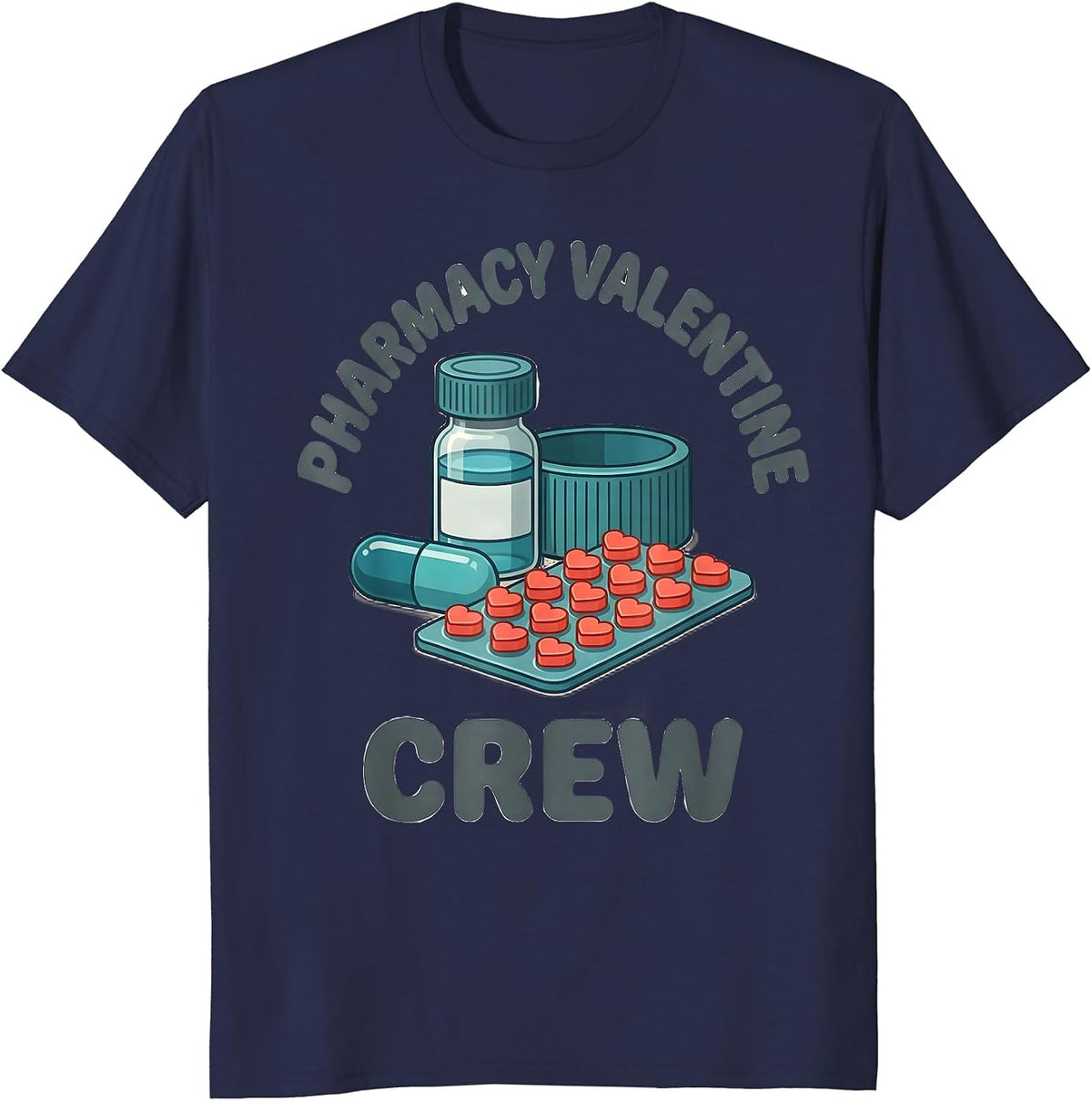 Pharmacy Valentine Crew Funny Pharmacy Technician Valentines T-Shirt - Navy Blue