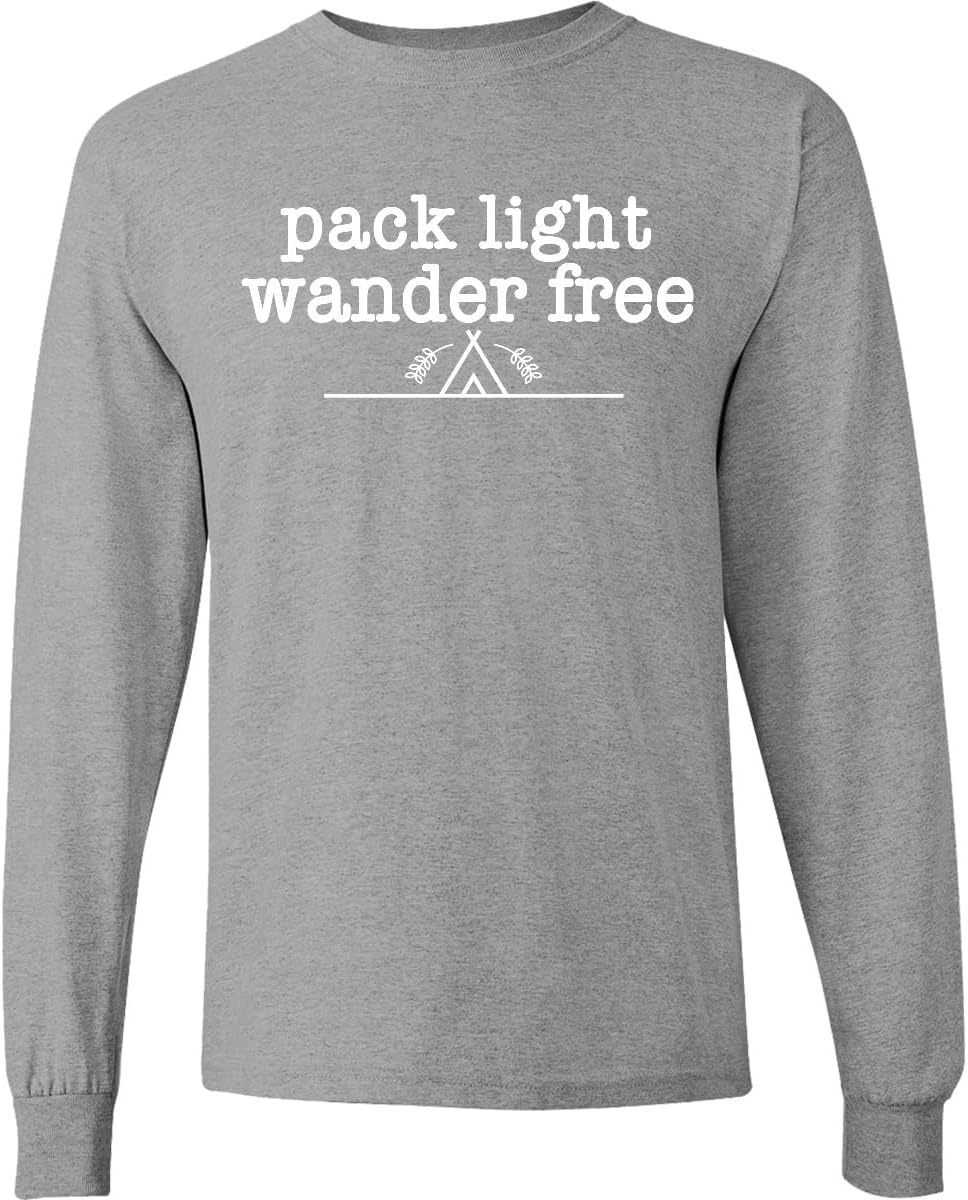 inktastic Hiking Pack Light Wander Free Adult Long Sleeve T-Shirt - 0060 Heather Grey