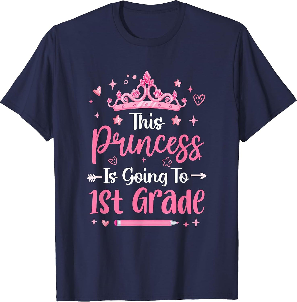 Princess Going to 1St Grade for Girls Kids Back to School T-Shirt - Navy Blue