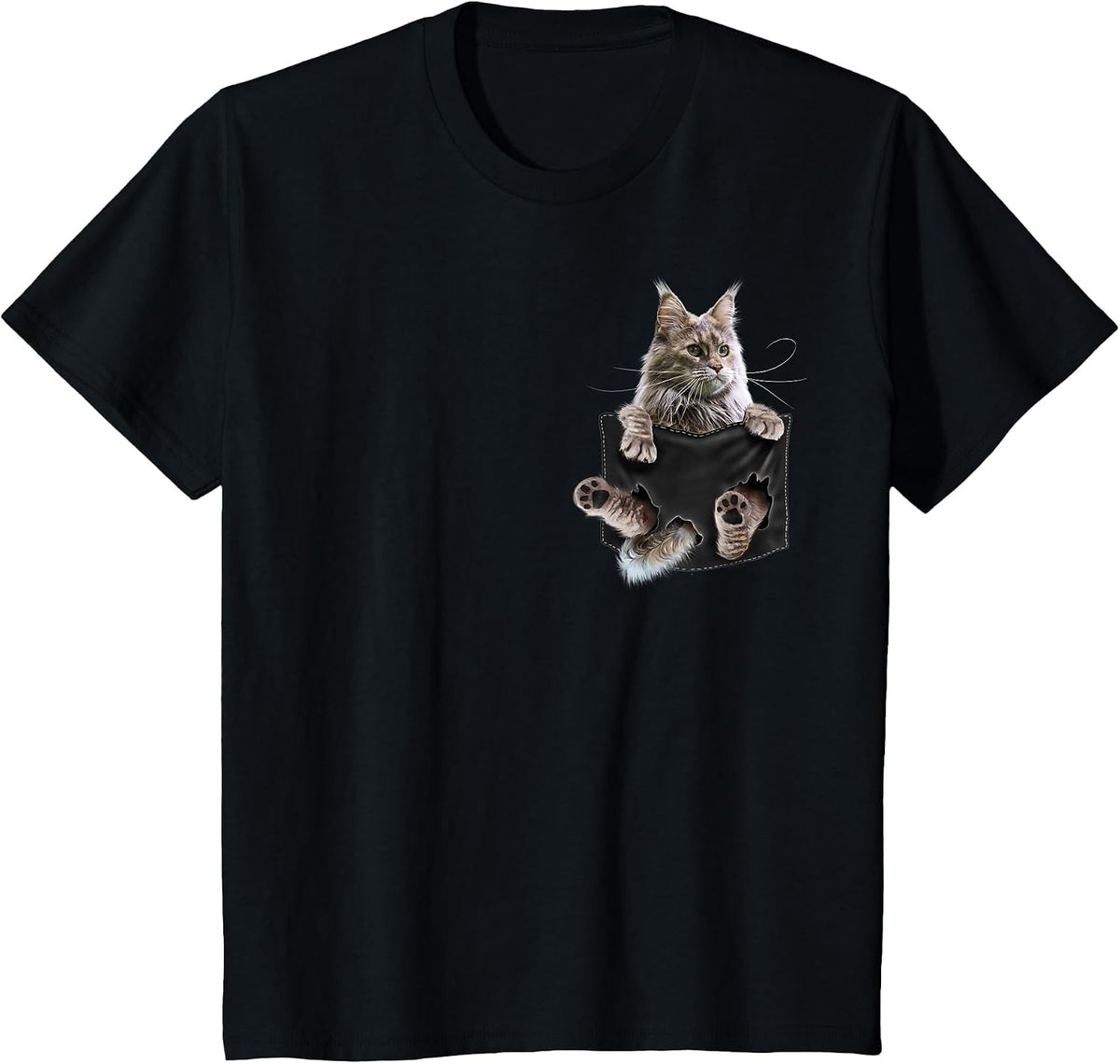 Maine Coon Cat in Pocket T-Shirt - Black