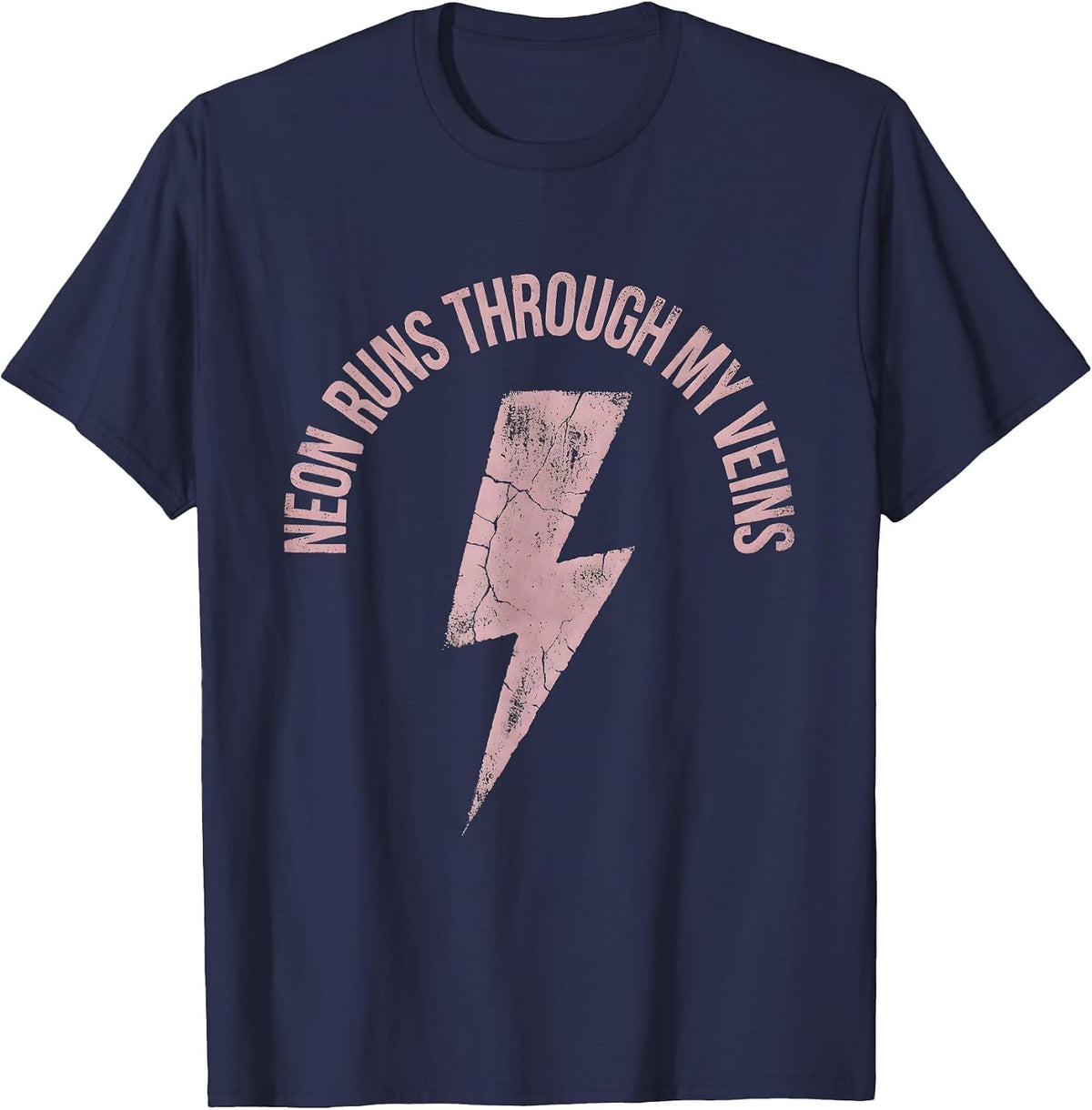 Neon Runs Through My Veins 80s Retro Design T-Shirt - Navy Blue