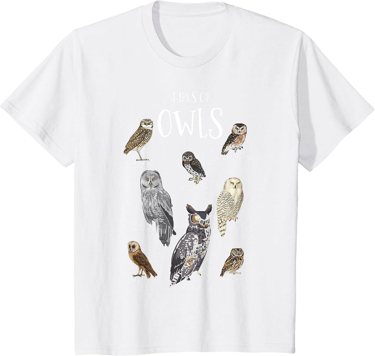 Types of Owls Shirt Educational Cute Owl Lover T-Shirt - White
