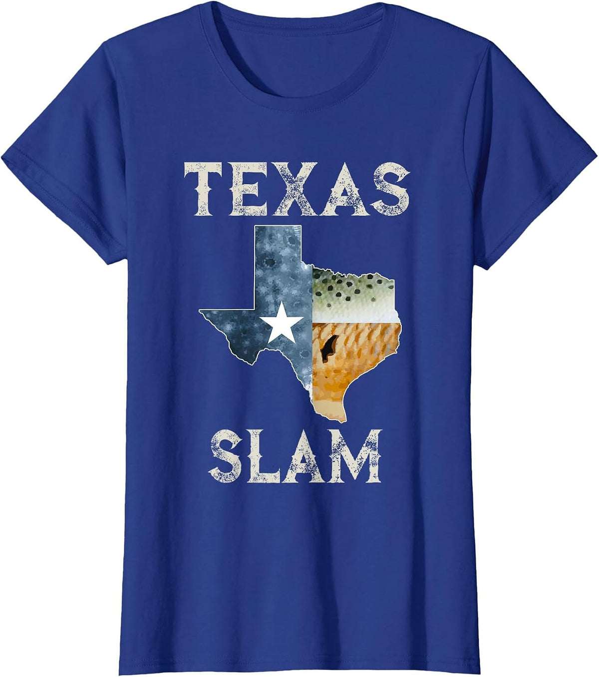 Texas Slam Redfish Trout Flounder Vintage Fishing T-Shirt - Royal Blue