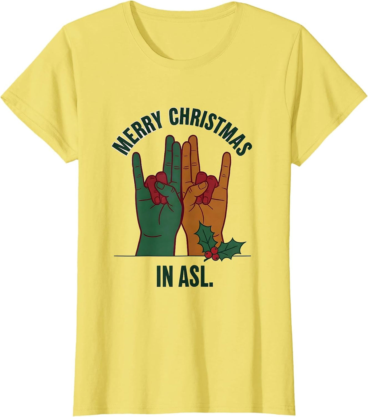 Merry Christmas In ASL Funny ASL Sign Language Deaf T-Shirt - Lemon Yellow