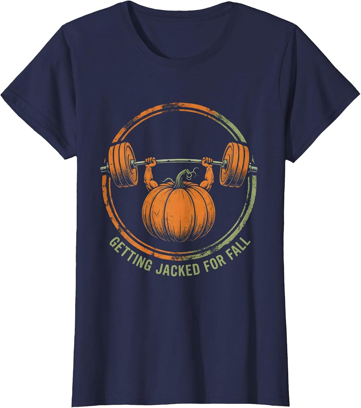 Women's Getting Jacked for Fall Pumpkin Lifting Weights T-Shirt - Navy Blue