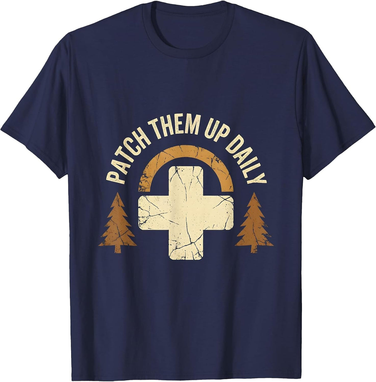 Patch Them Up Daily School Nurse Design T-Shirt - Navy Blue