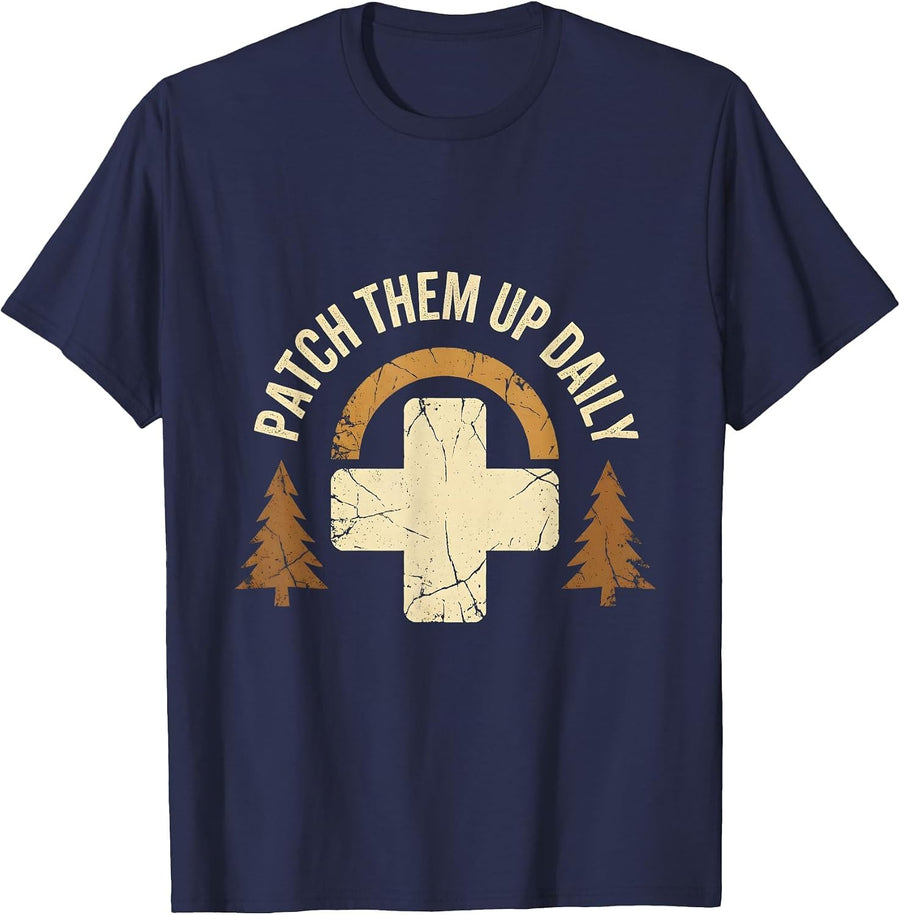 Patch Them Up Daily School Nurse Design T-Shirt - Navy Blue