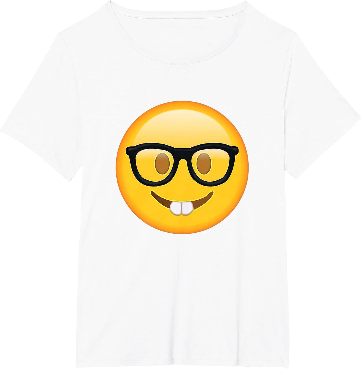 Nerd Glasses Buckteeth Emoticon Funny Hilarious Nerdy Face T-Shirt - White