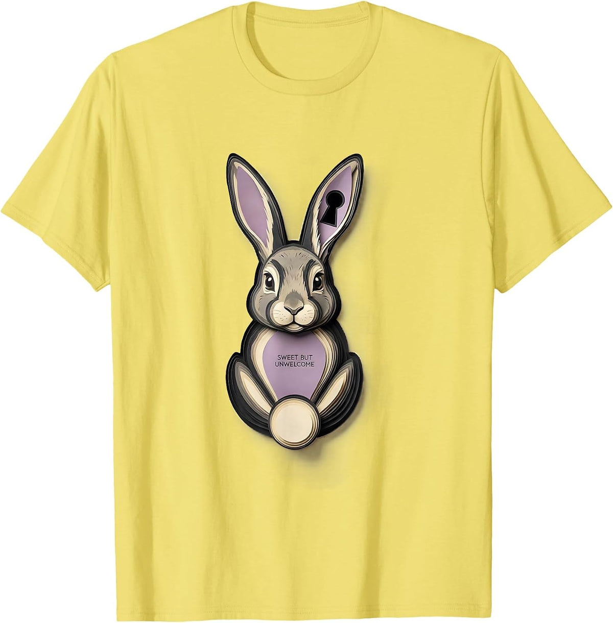 Men's Sweet But Unwelcome Paper Cutout Bunny Rabbit Lover Humor T-Shirt - Lemon Yellow
