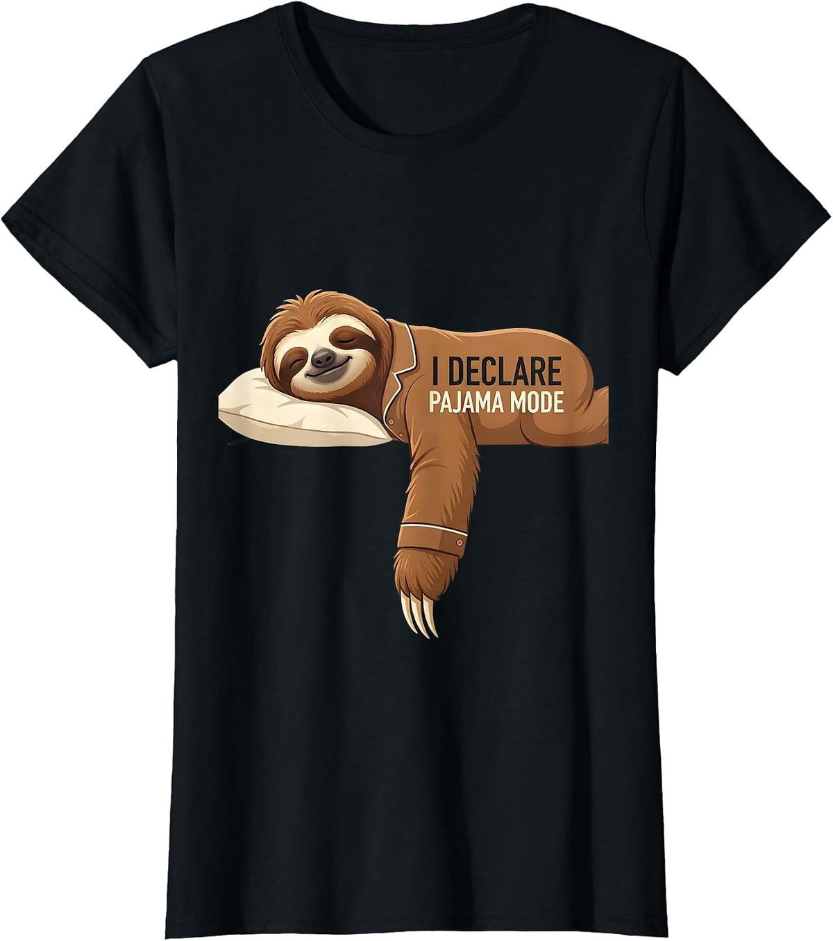 I Declare Pajama Mode Funny Sloth Lover Sleepover Gift T-Shirt - Black