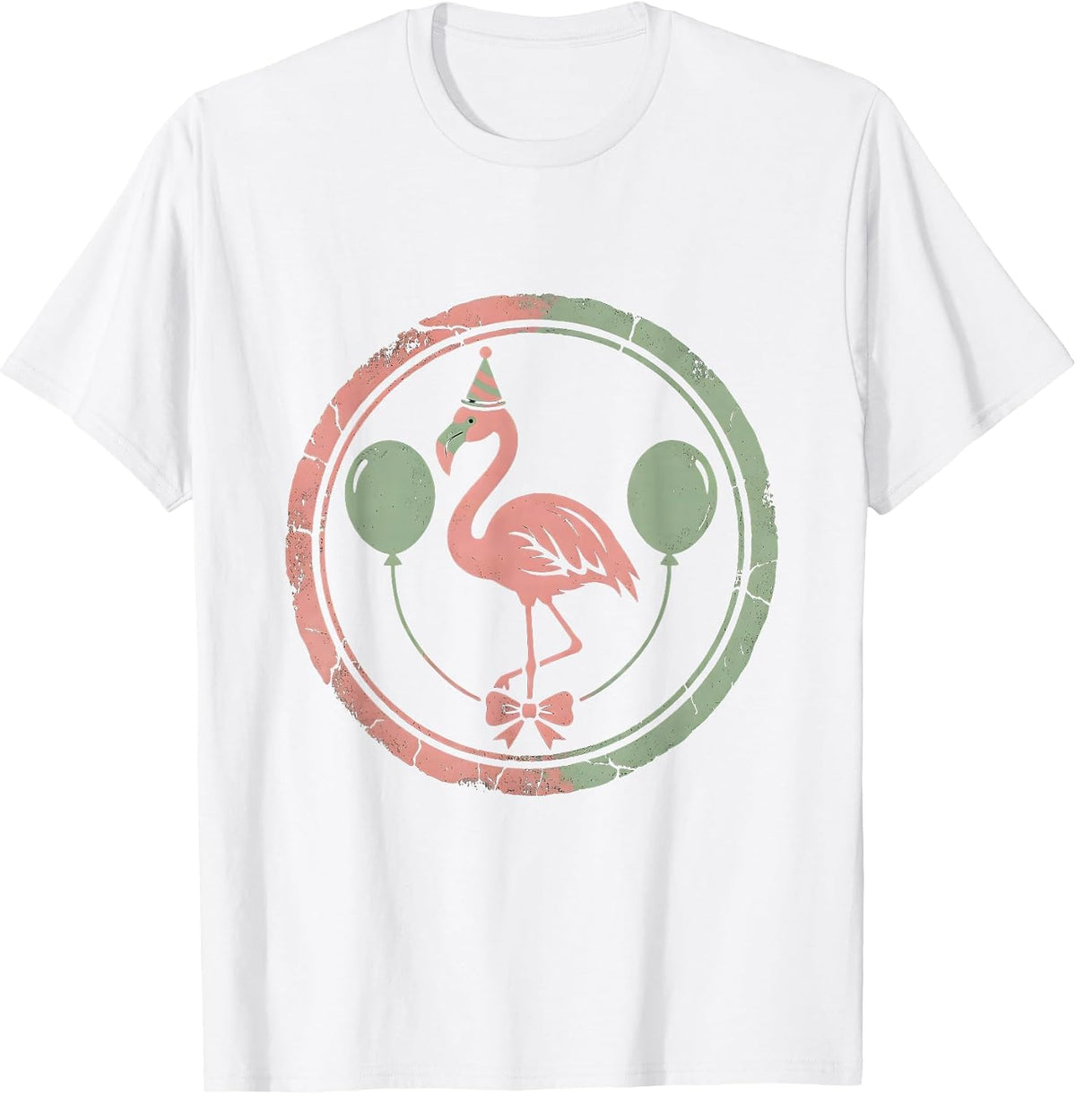 Men's Flamingo Birthday Party Hat Balloons Celebration T-Shirt - White