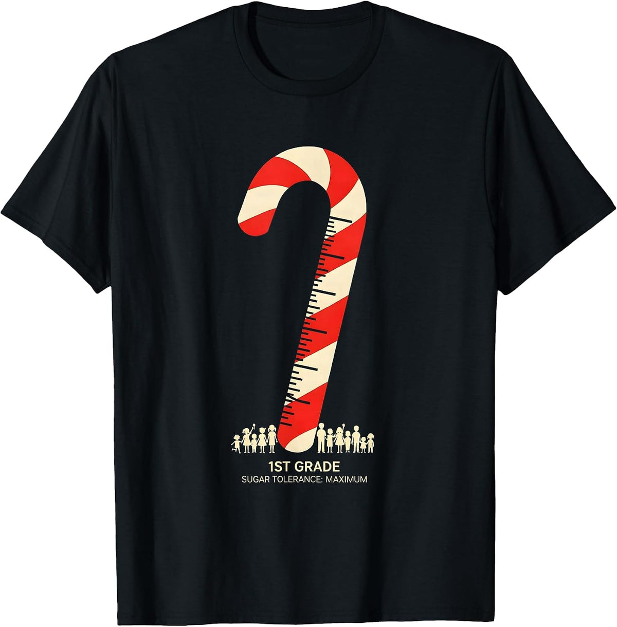 Men's 1st Grade Sugar Tolerance Maximum Cute Teacher Candy Cane T-Shirt - Black