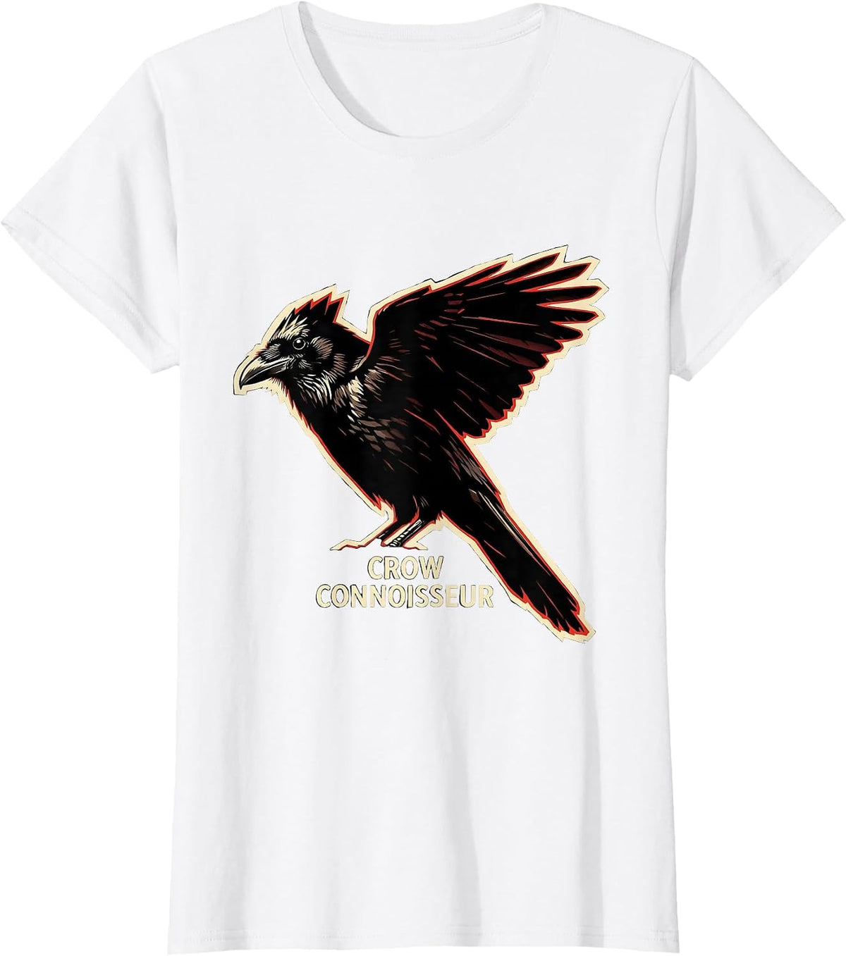 Women's Crow Connoisseur Gothic Nature Bird Silhouette Art T-Shirt - White