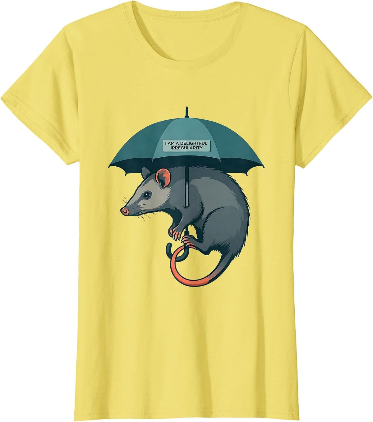 Women's I Am A Delightful Irregularity Funny Opossum Meme Animal T-Shirt - Lemon Yellow