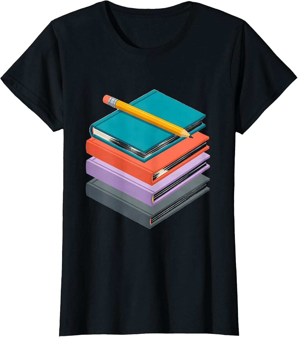 Women's Art Teacher Stacked Sketchbooks Pencil Graphic T-Shirt - Black