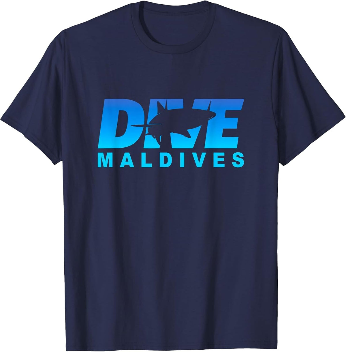Dive Maldives with Shark, Scuba Diving in the Maldives T-Shirt - Navy Blue