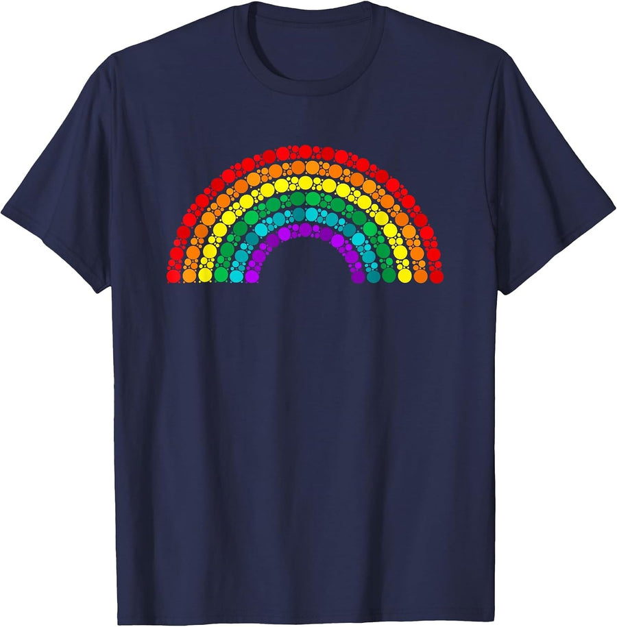 Colorful Rainbow Art Polka Dot Day Tee Shirt Kids Boys Girls Teachers T-Shirts - Navy Blue