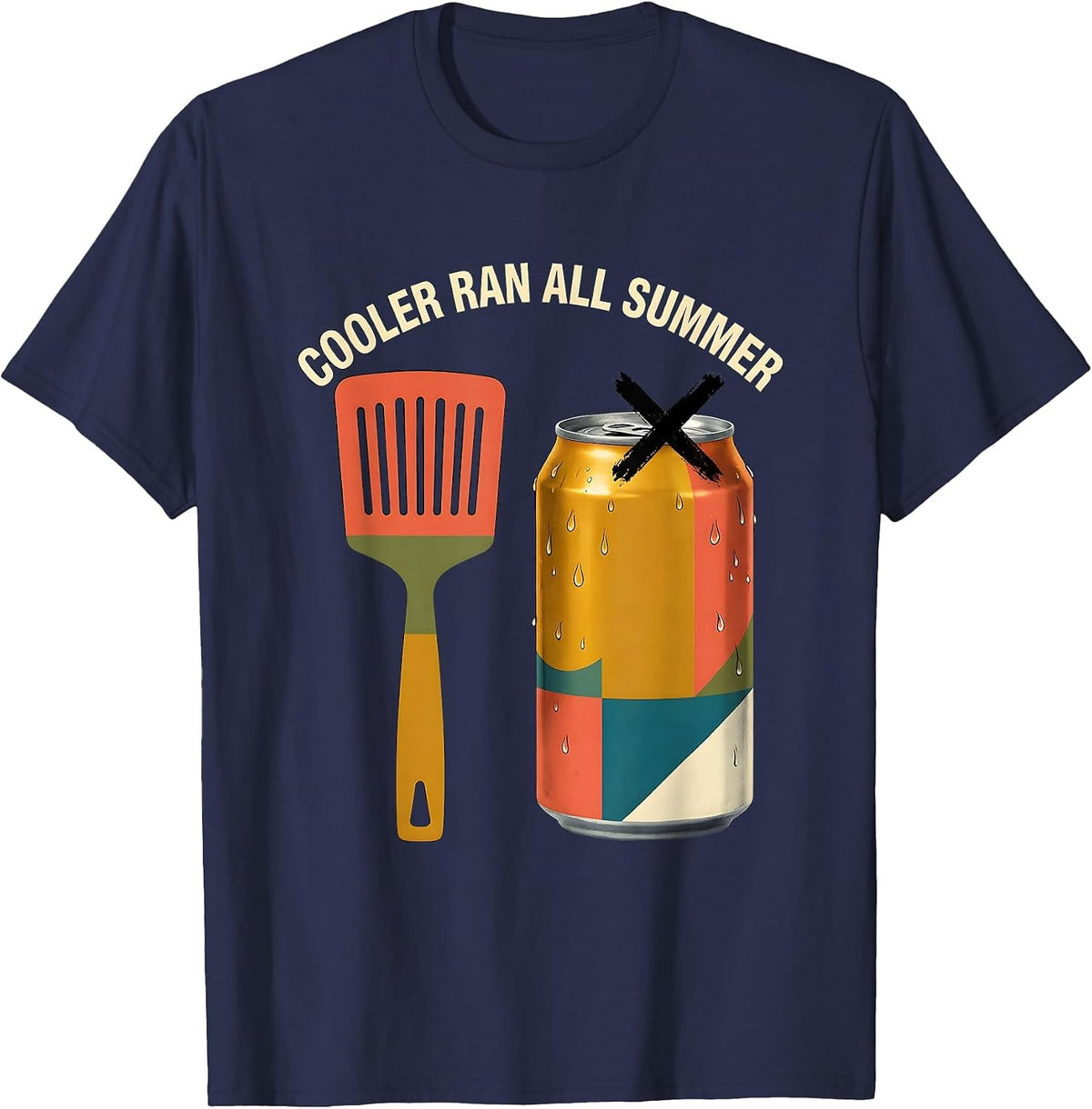 Cooler Ran All Summer Funny Midcentury Modern Beer Lover T-Shirt - Navy Blue