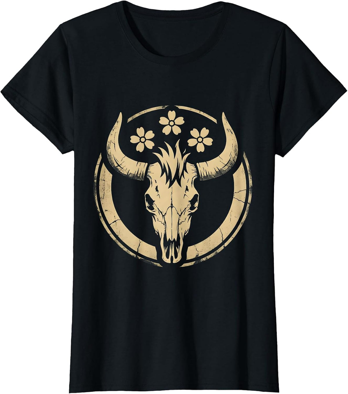 Fierce Cowgirl Face Wild Horse Mane Graphic T-Shirt - Black