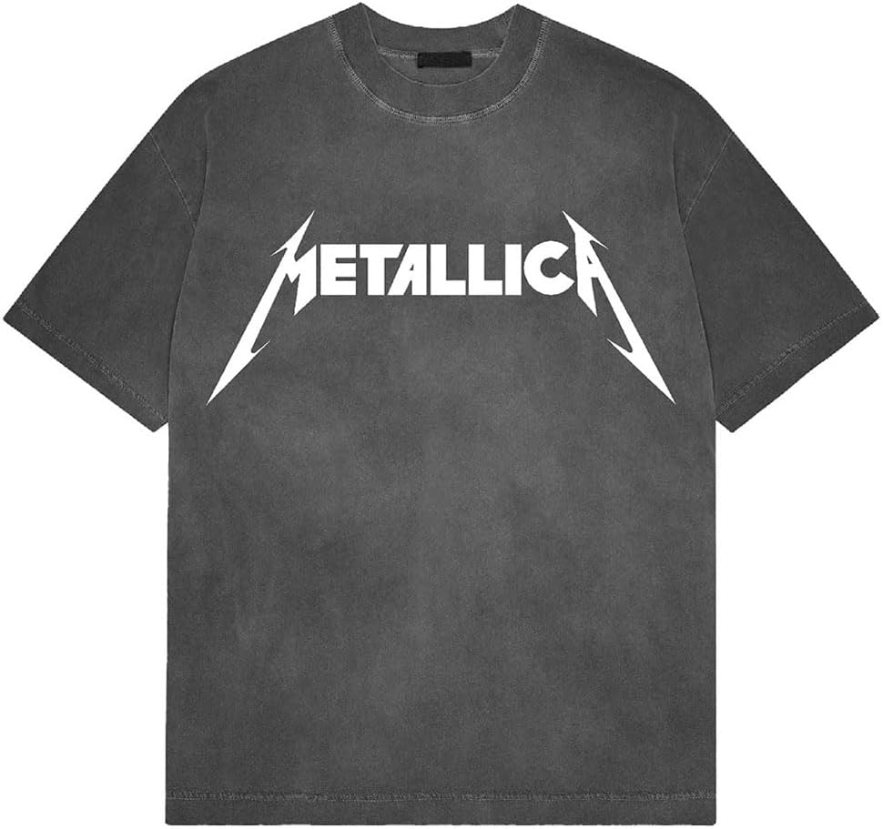 Metallica Classic Logo Premium Quality Grey Stone Wash T-Shirt - As Pictured