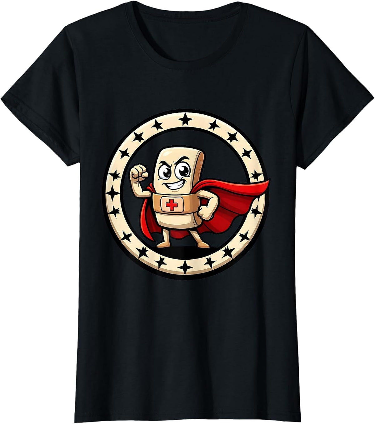 School Nurse Superhero Band-Aid Cape Graphic T-Shirt - Black