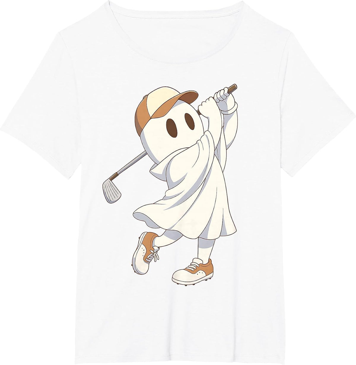 Funny Golf Costume Halloween Ghost Playing Graphic T-Shirt - White