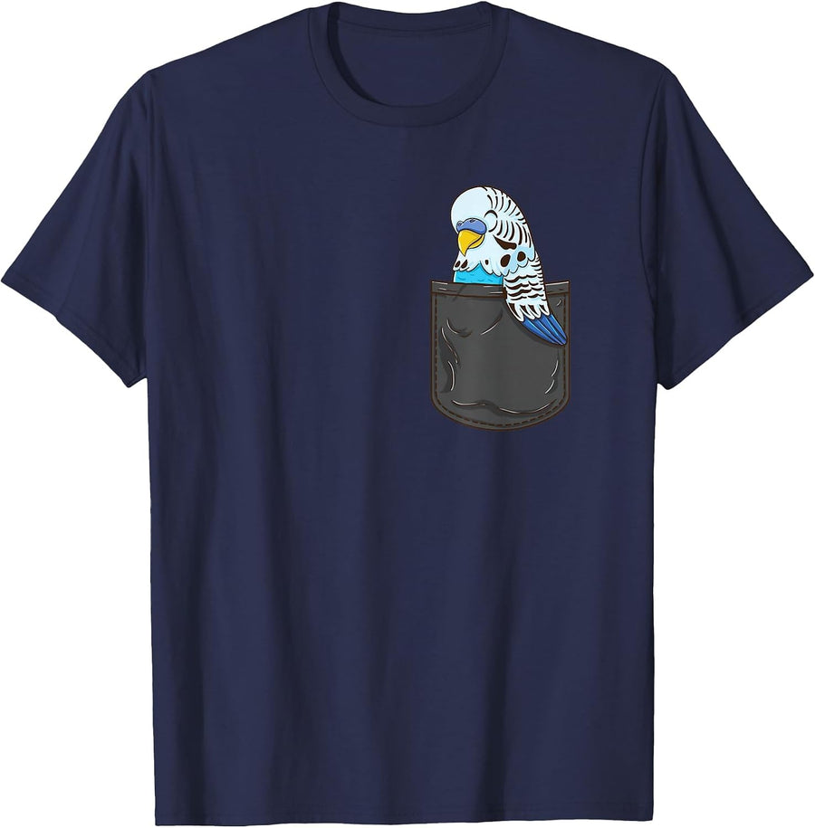 Budgie in Pocket Parakeet T-Shirt - Navy Blue