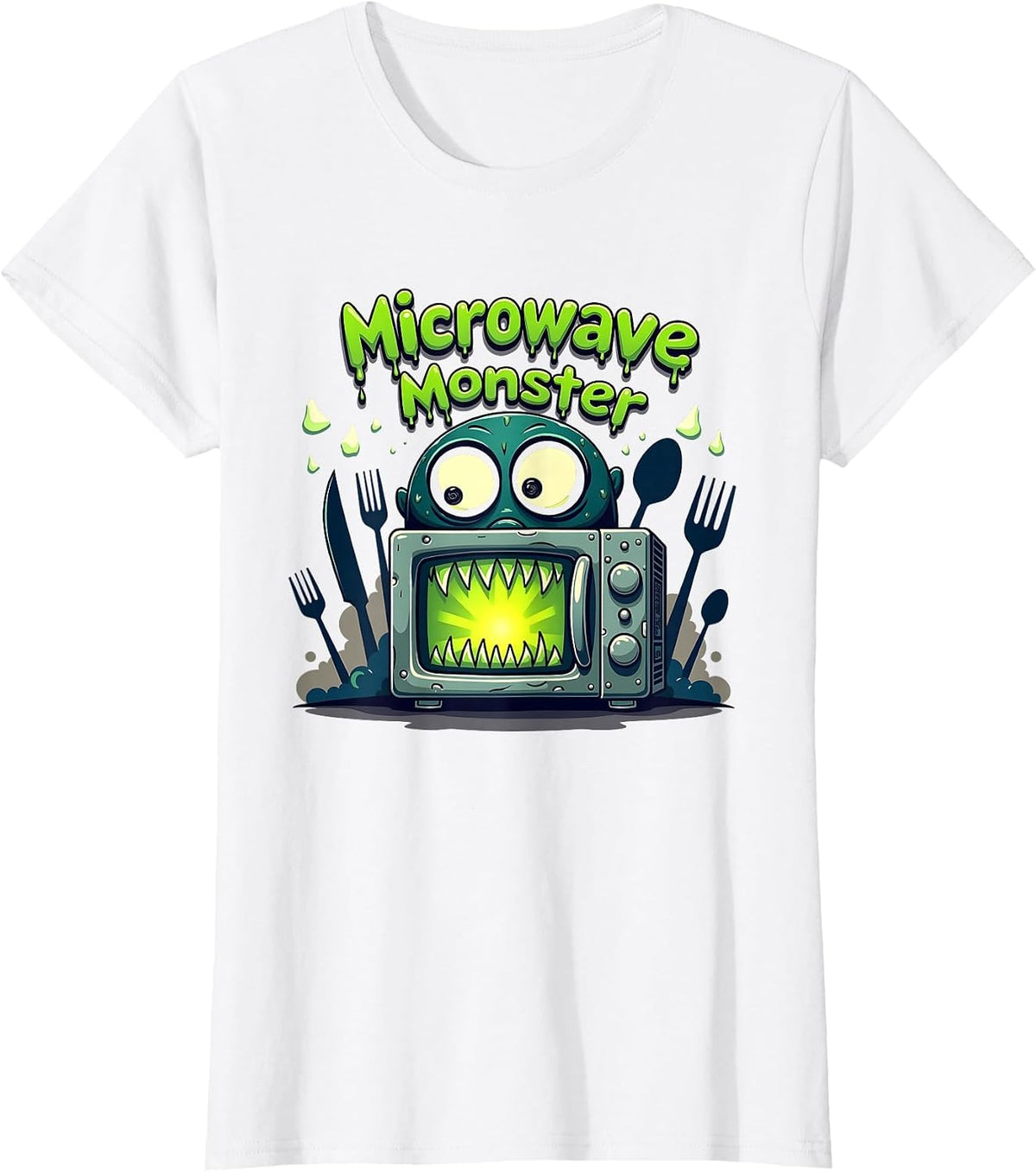 Halloween Food & Cooking Microwave Monster Funny T-Shirt - White
