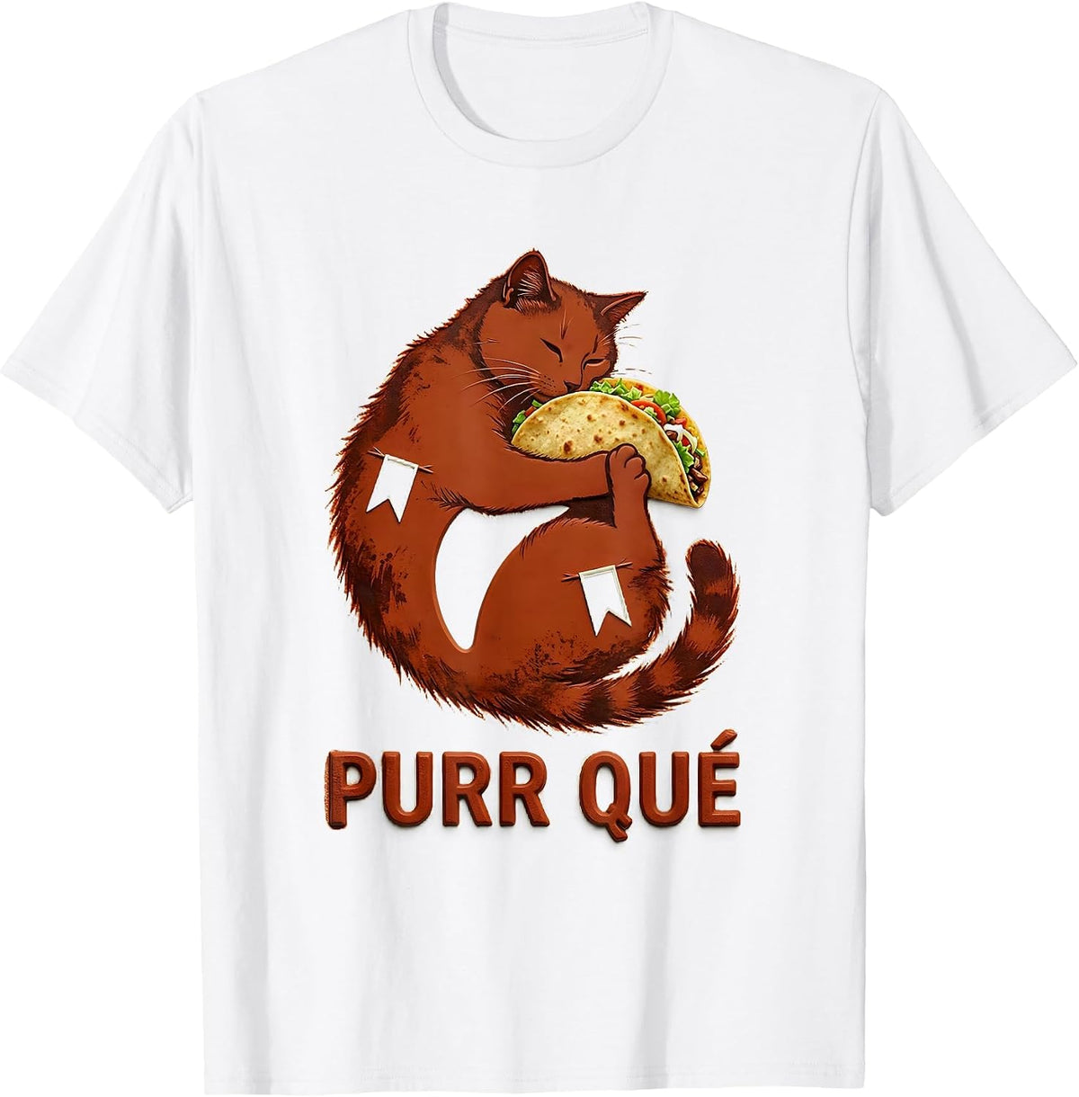 Men's Purr Qué Rubber Stamp Cute Cat Taco Spanish Pun Humor T-Shirt - White