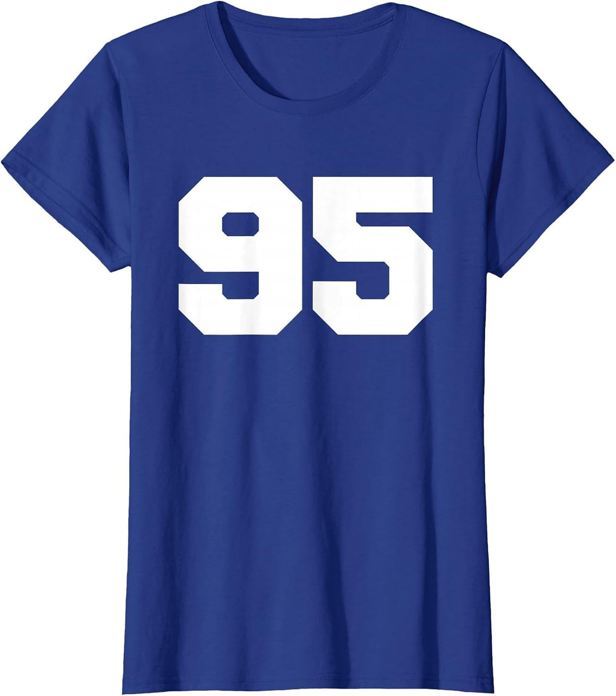 Number 95 Sports Jersey Player Fan T-Shirt Varsity Style Tee Front Print - Royal Blue