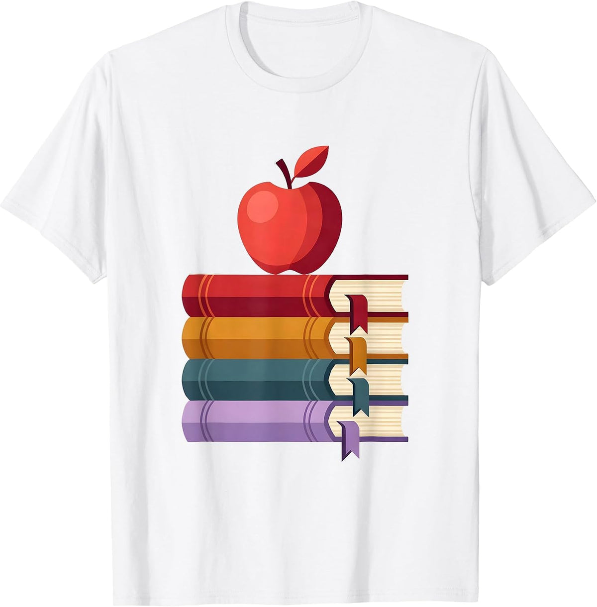 Men's English Teacher Classic Novels Stack with Apple T-Shirt - White