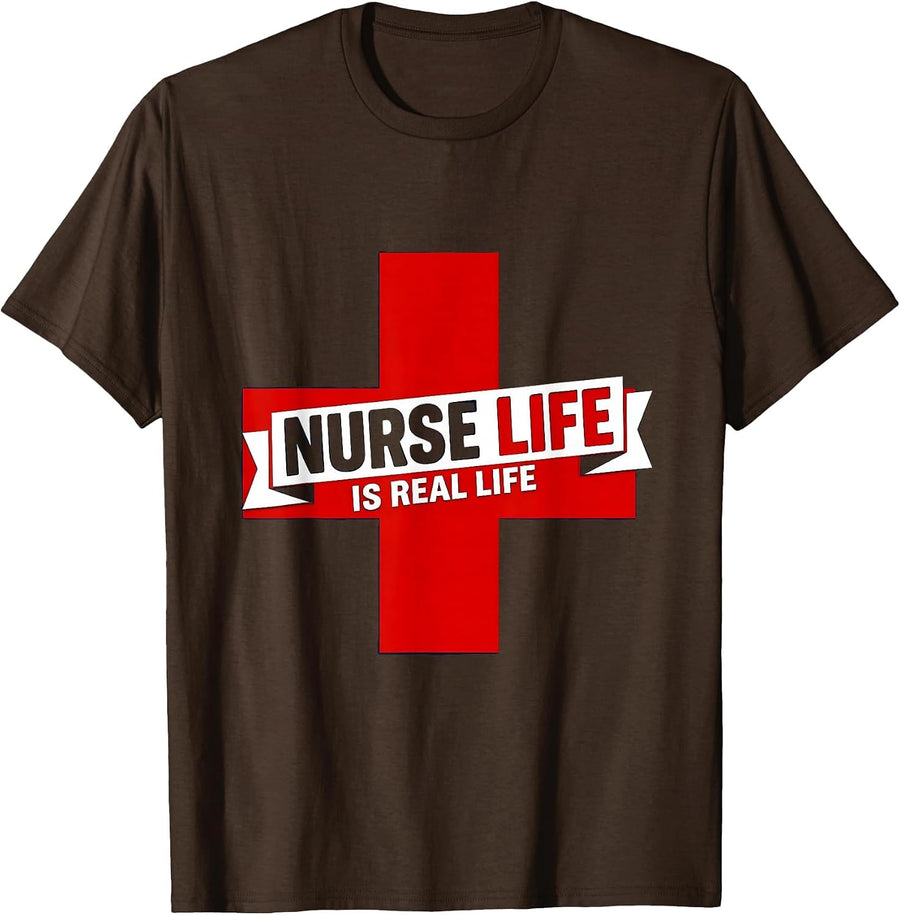 Nurse Life Is Real Life School Nurse Design T-Shirt - Brown