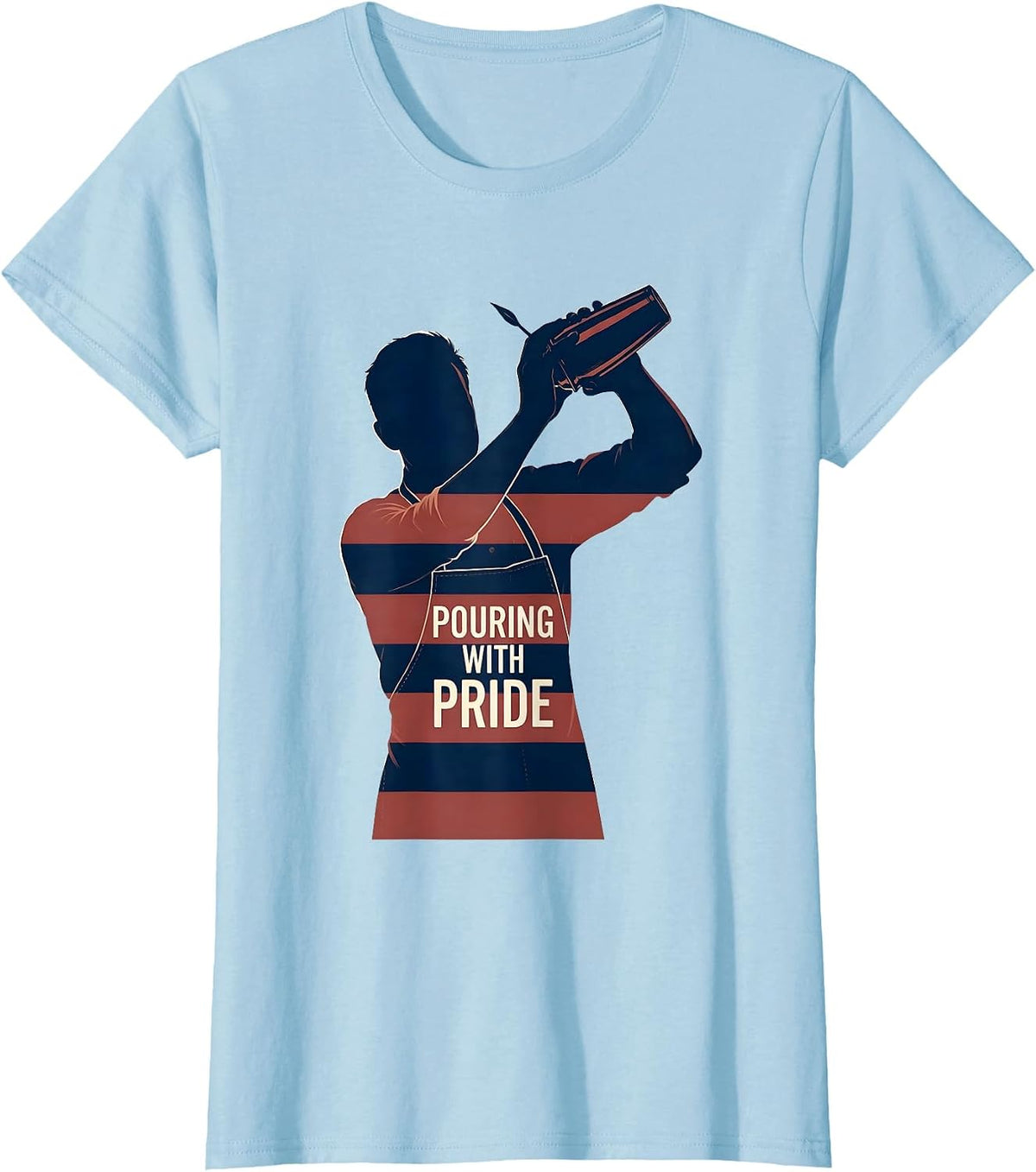 Pouring With Pride Patriotic Bartender American Flag T-Shirt - Baby Blue