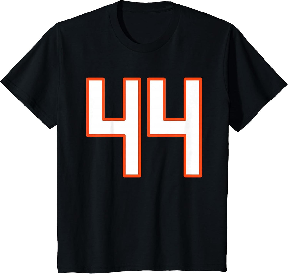 Orange and White Sports Number 44 Jersey Uniform Player Fan T-Shirt - Black