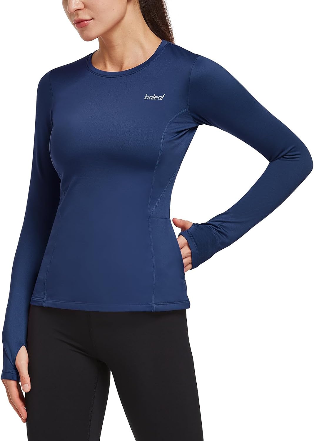 baleaf Thermal Shirts for Women Long Sleeve Fleece Tops Winter Running - Navy