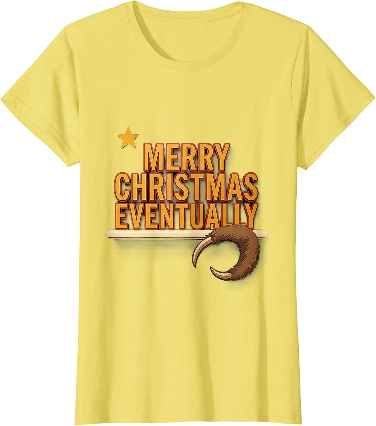 Merry Christmas, Eventually Paper Cutout Sloth Lover Holiday T-Shirt - Lemon Yellow