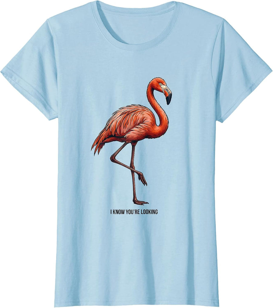 Women's I Know You're Looking Funny Flamingo Lover Novelty Gift T-Shirt - Baby Blue
