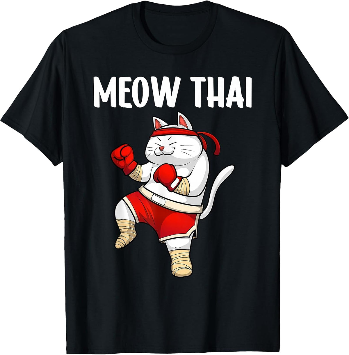 Funny Meow Thai Design for Men Women Muay Thai Boxing Lovers T-Shirt - Black