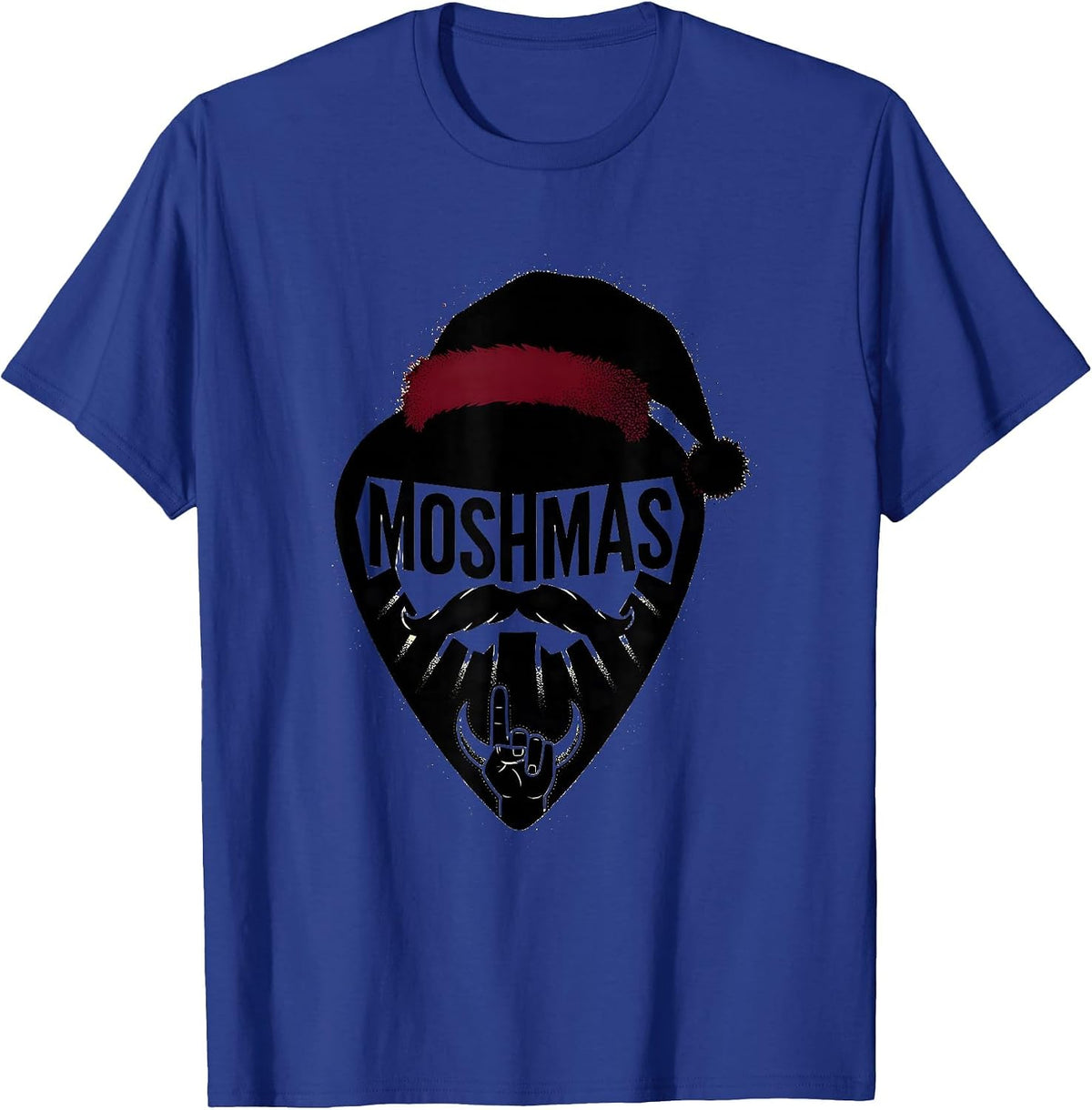 Moshmas Blackwork Dotwork Heavy Metal Santa Parody Christmas T-Shirt - Royal Blue