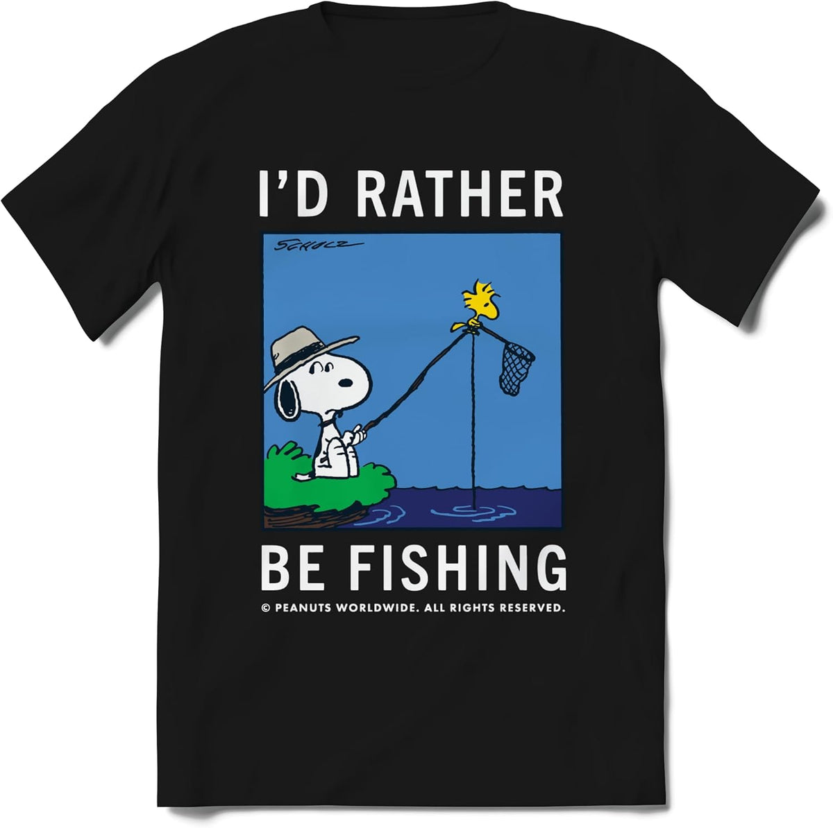 BRIEF INSANITY Ultra-Soft Smooth Fabric T-Shirts - Adult Unisex - Snoopy Fishing