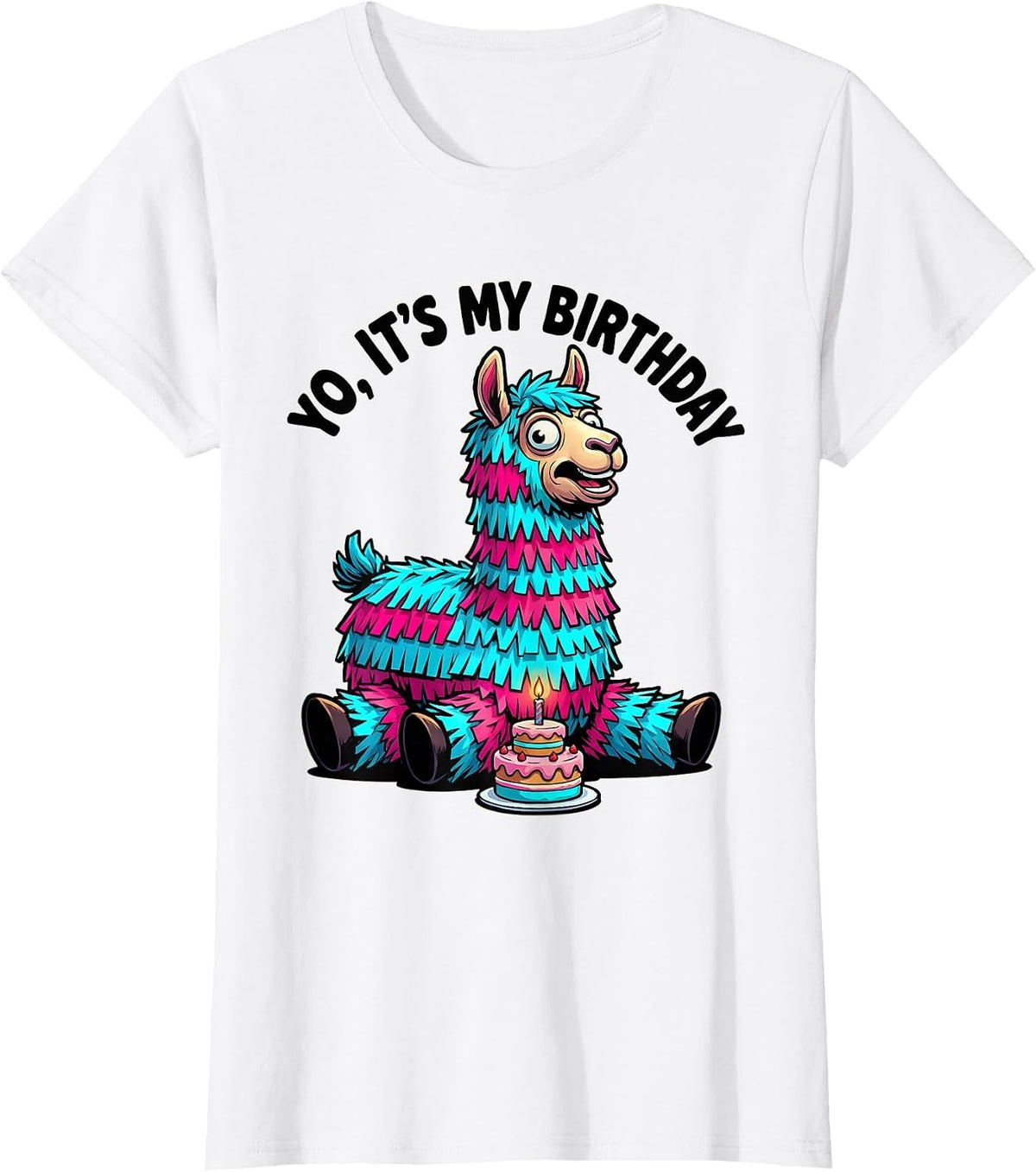 Women's YO, IT'S MY BIRTHDAY Funny Llama Piñata Gamer Birthday Boy T-Shirt - White