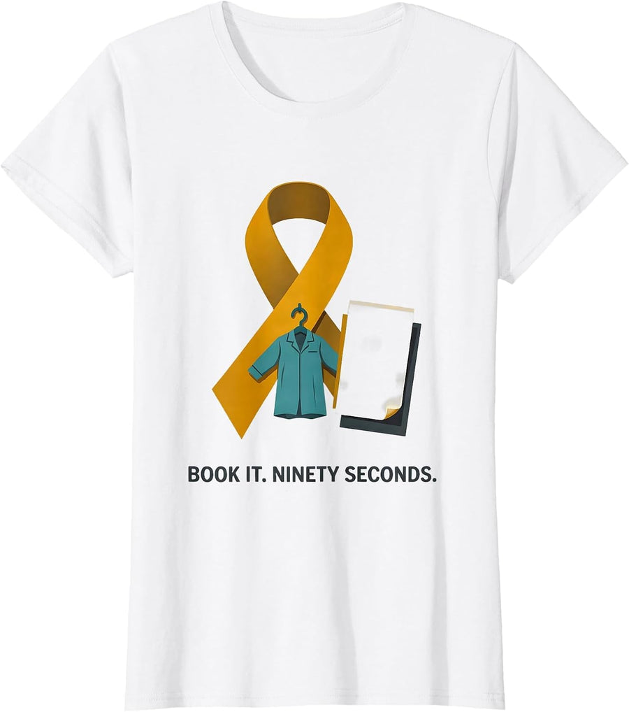 Women's Book It Ninety Seconds Midcentury Modern Mammography Tech T-Shirt - White