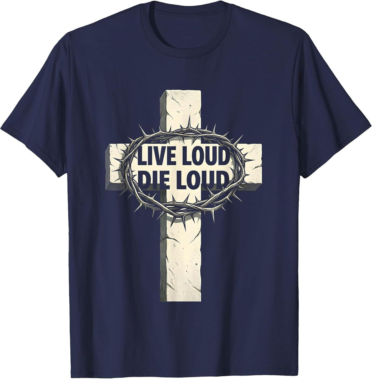 Live Loud Die Loud Heavy Metal Graphic Design T-Shirt - Navy Blue