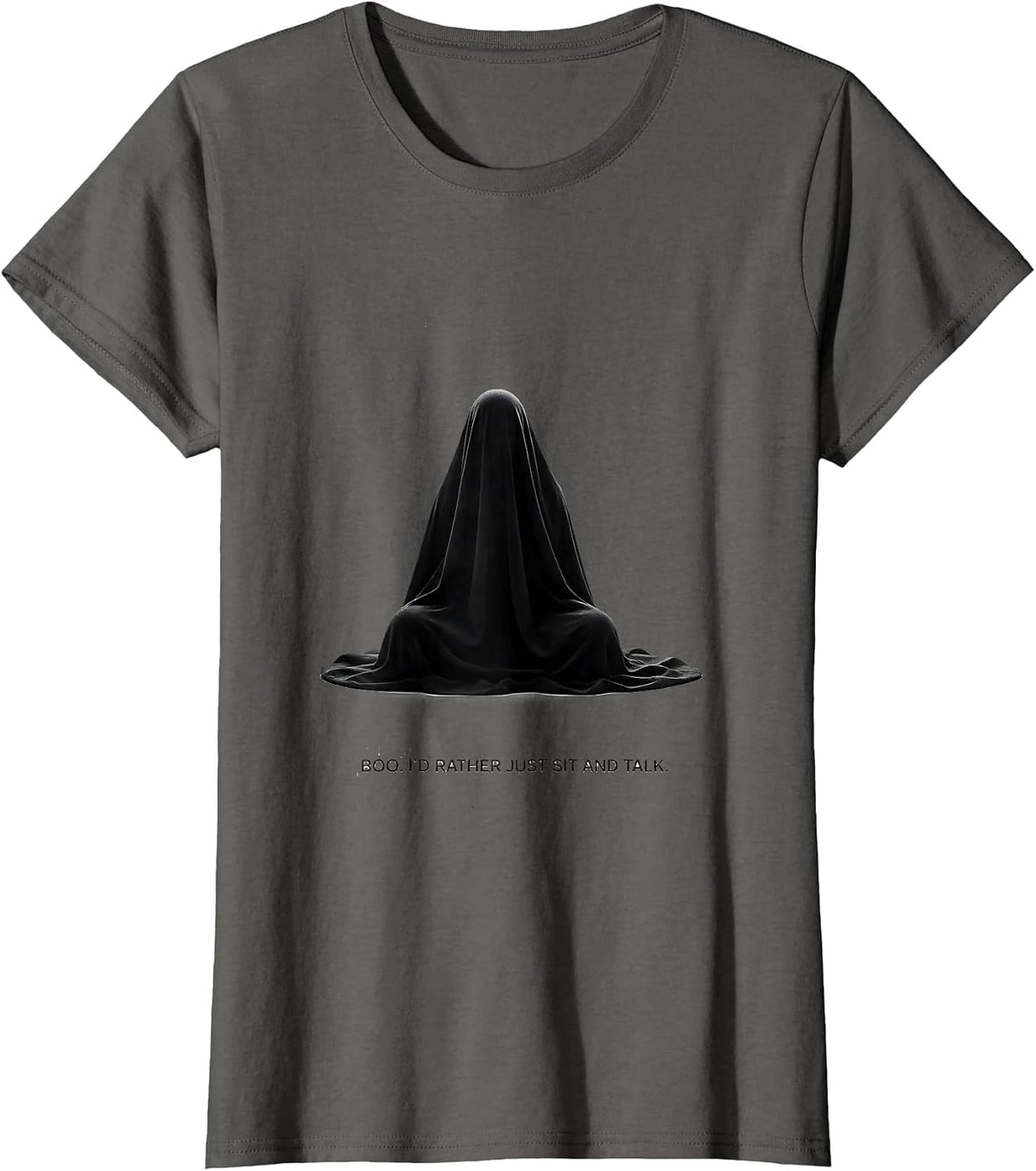 Women's Boo I'd Rather Just Sit And Talk Minimalist Ghost Mental T-Shirt - Asphalt Grey