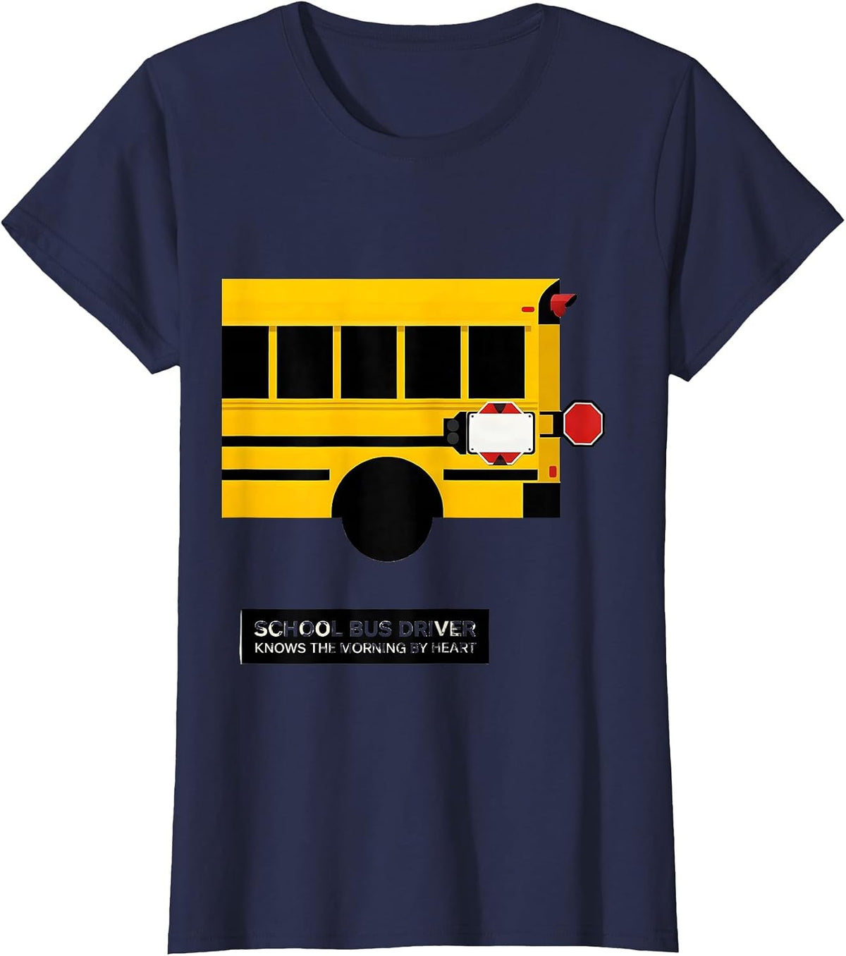 Women's School Bus Driver, Knows The Morning By Heart Funny T-Shirt - Navy Blue