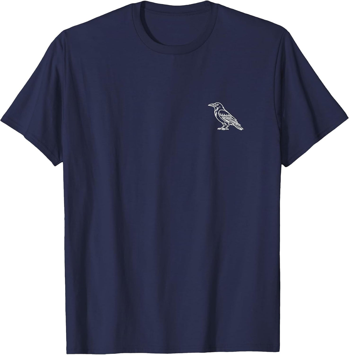 Crow Minimalist Badge Patch Line Art Animal T-Shirt - Navy Blue